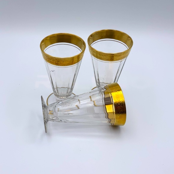 Vintage 40s Tiffin Franciscan Crystal Minton Gilt Etched Footed Drinking Glasses - Picture 4 of 13